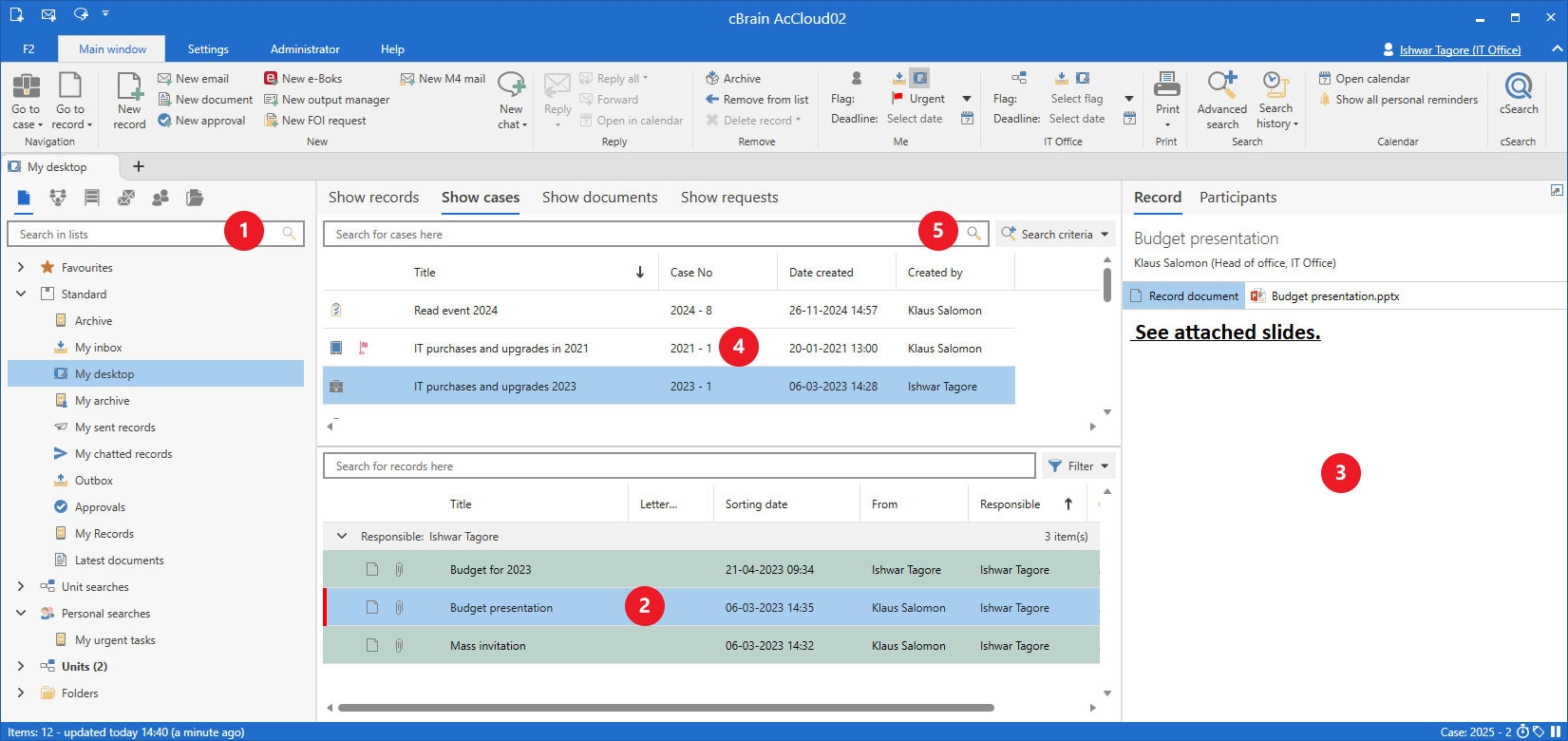 shortcuts main window