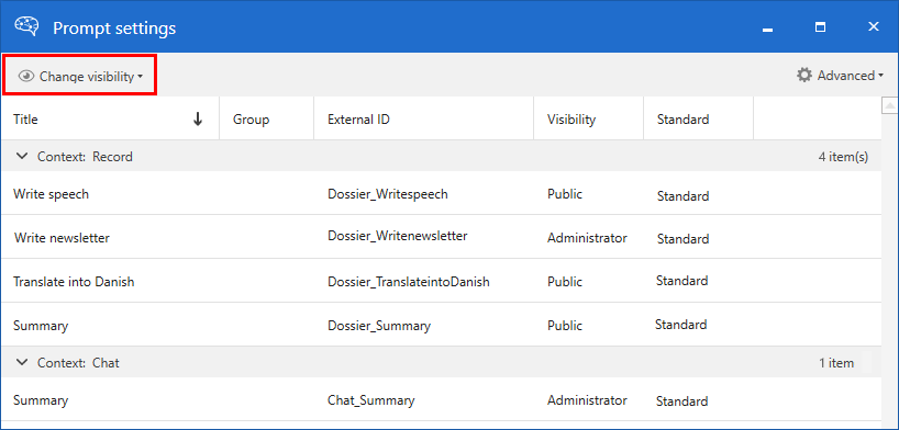 admin settings visibility