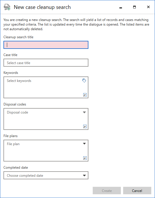 dialogue new case cleanup search