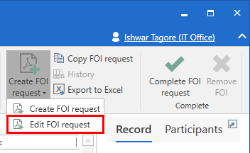 edit foi request menu item