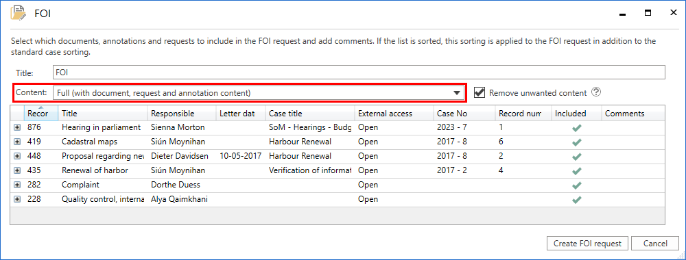 foi request content field