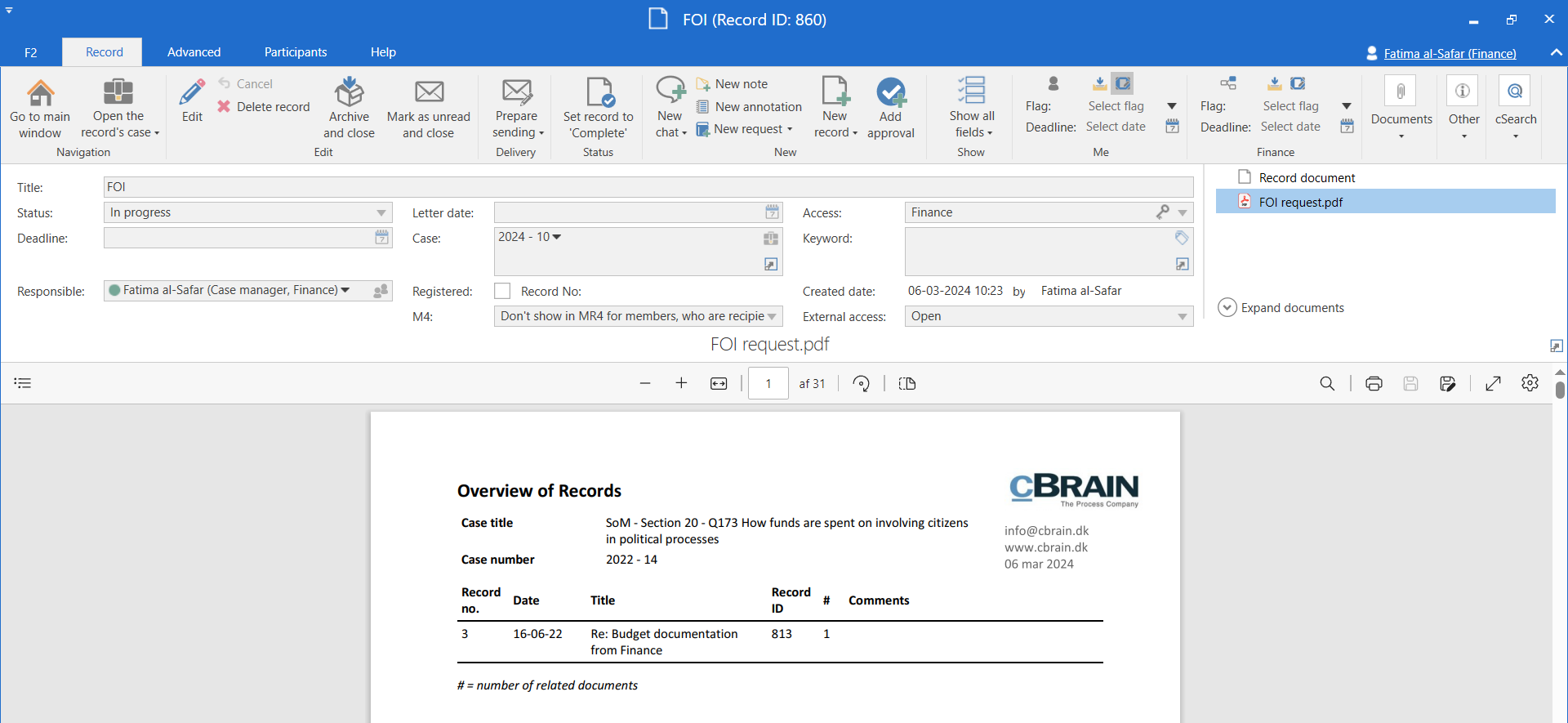 foi request report record