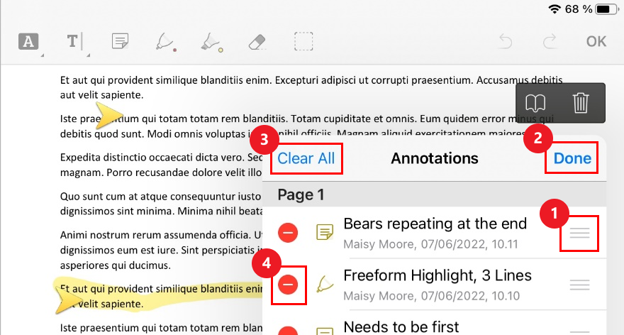 document annotations list