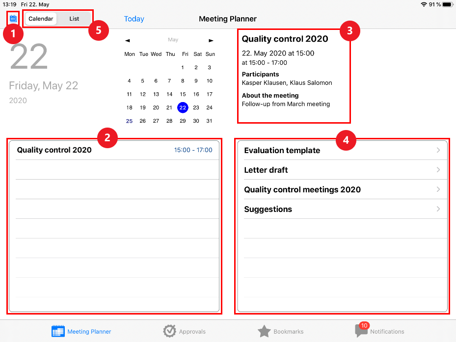 meeting planner calendar view