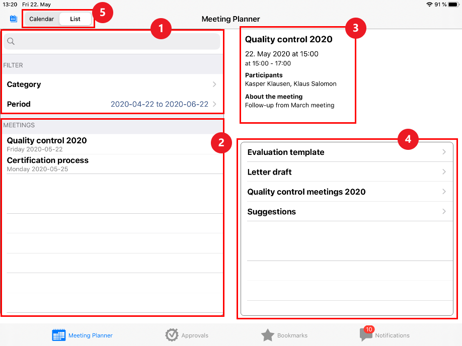 meeting planner list view