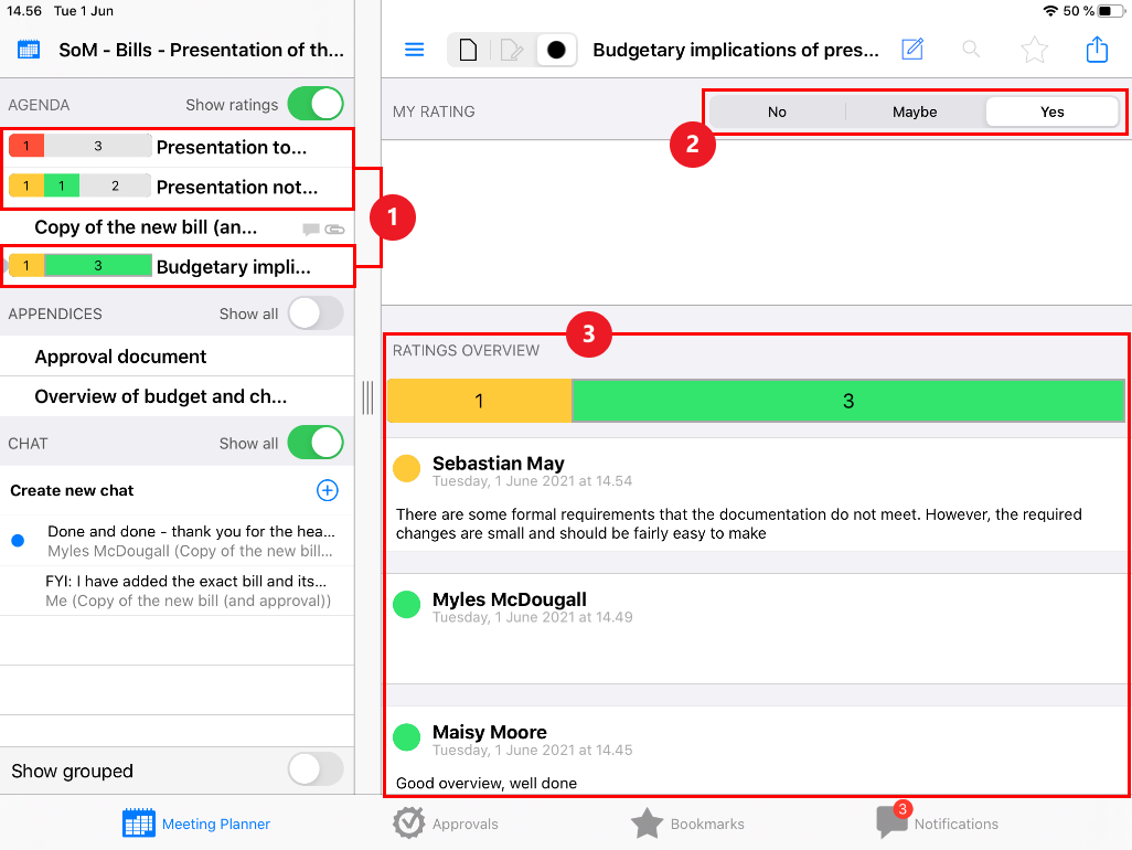 meeting planner rating view