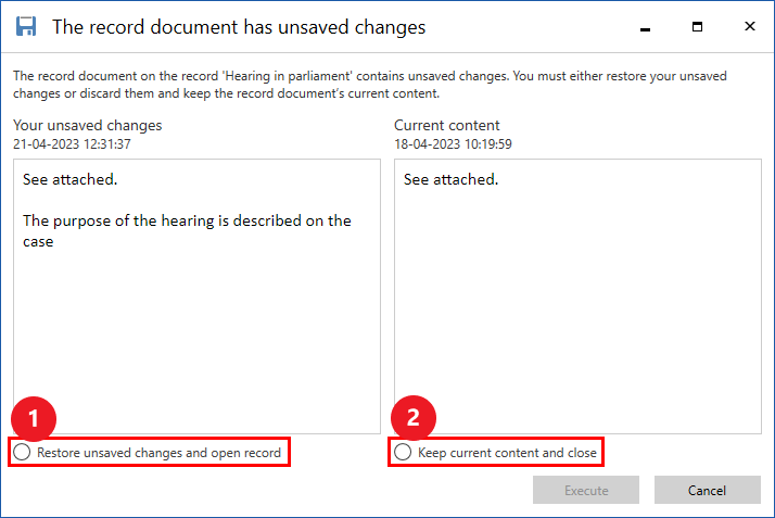 document recovery compare versions