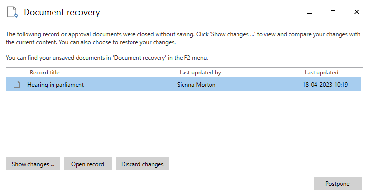 document recovery overview