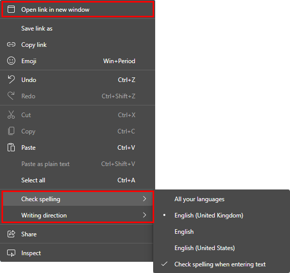 editor context menu