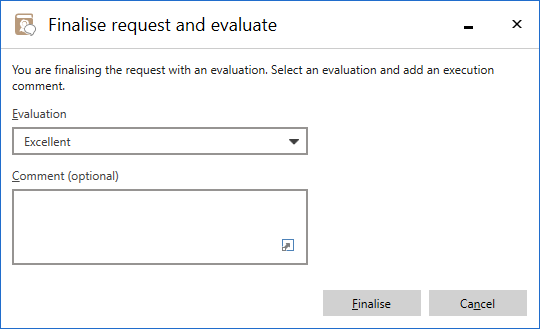 finalise request evaluate dialogue