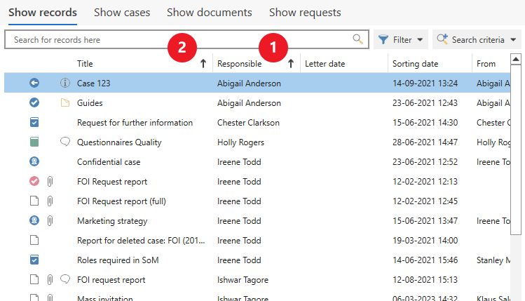 sort columns