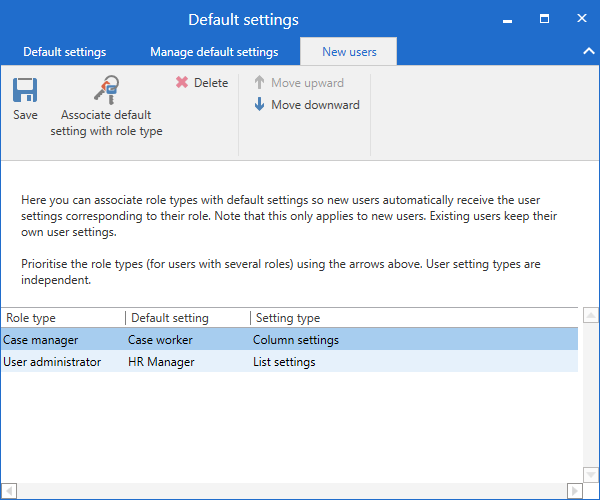 default settings new users