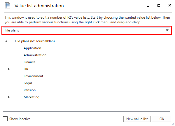 file plan value lists
