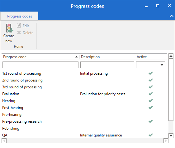 progress codes window