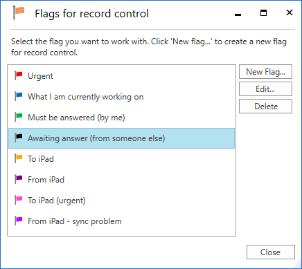 record control flags dialogue