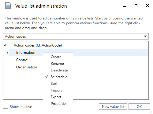 select value list