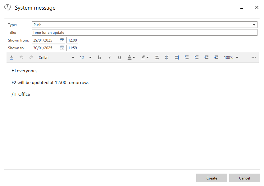 system messages create