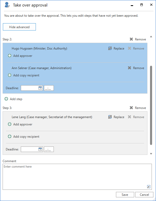 select advanced options take over approval