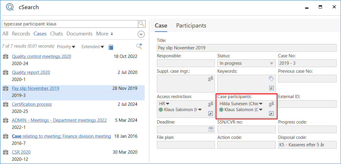 search case participant