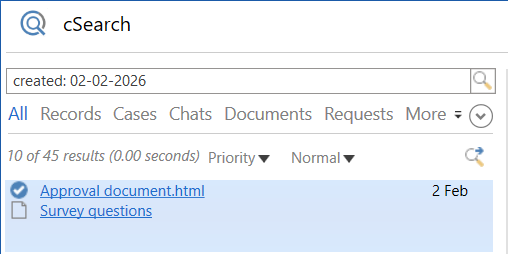 search created date