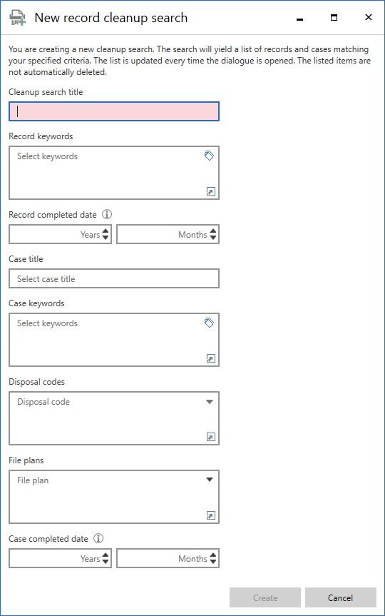 data cleanup create record search
