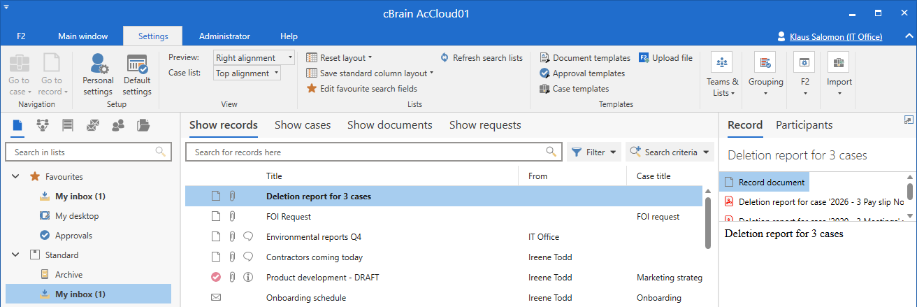 inbox cleanup reports record