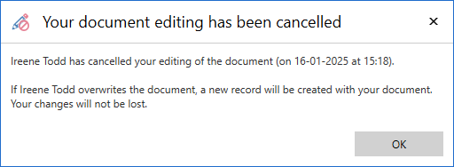 document edit cancelled