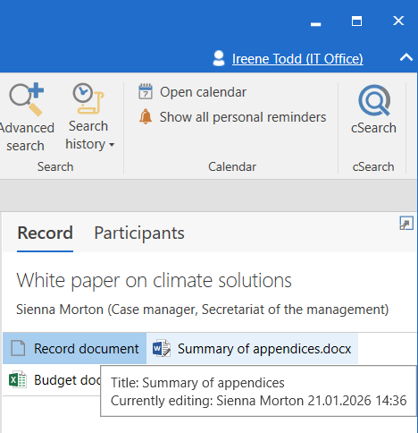document is being edited tooltip