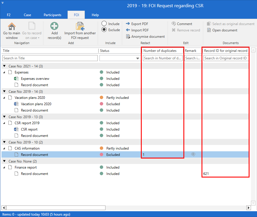 display of duplicates