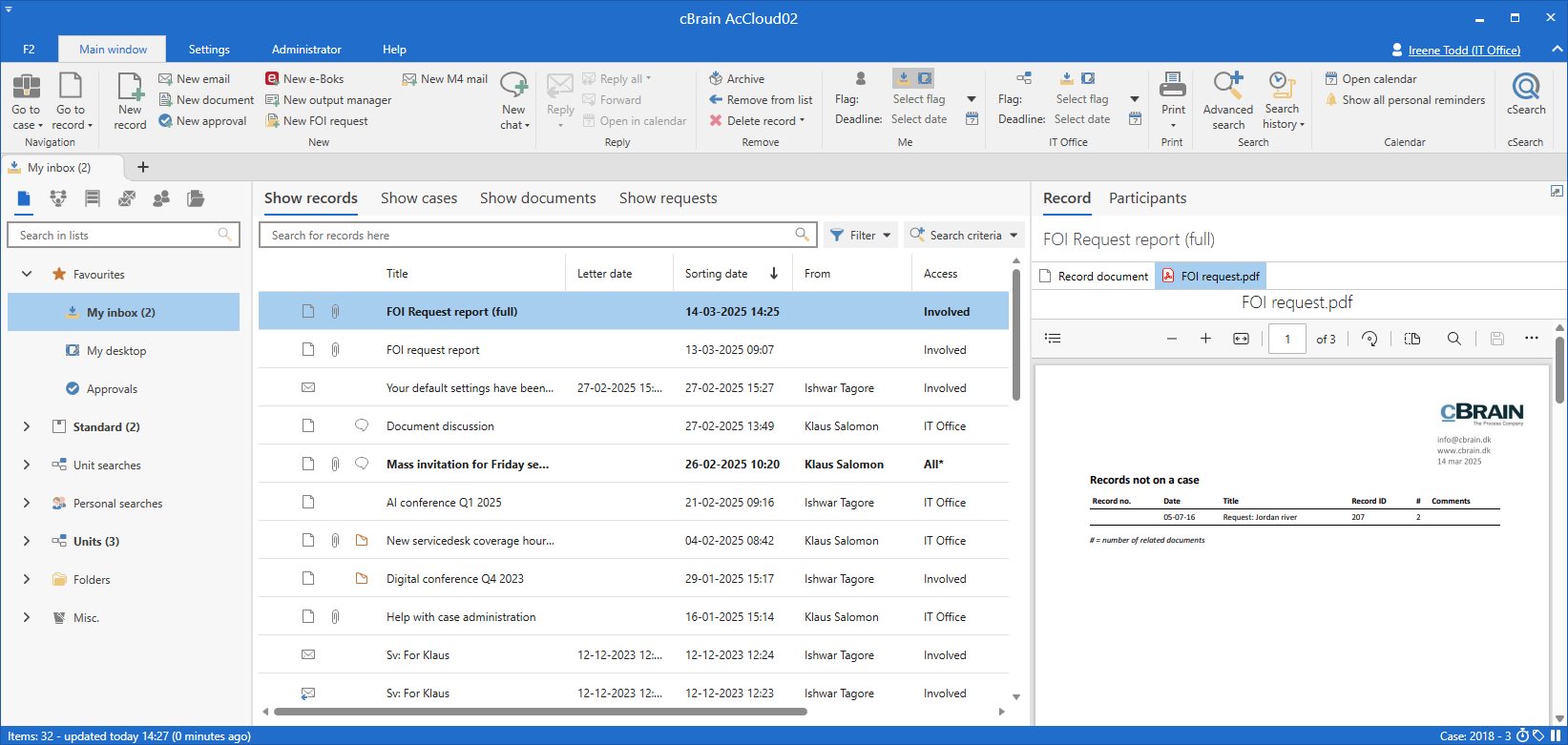 foi request report in inbox