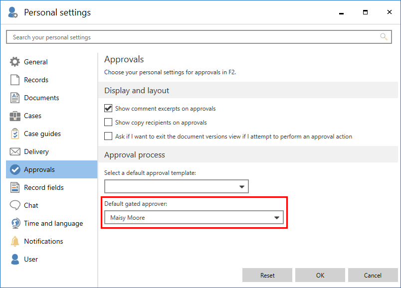 personal settings
