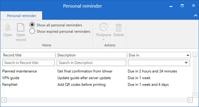 all reminders dialogue