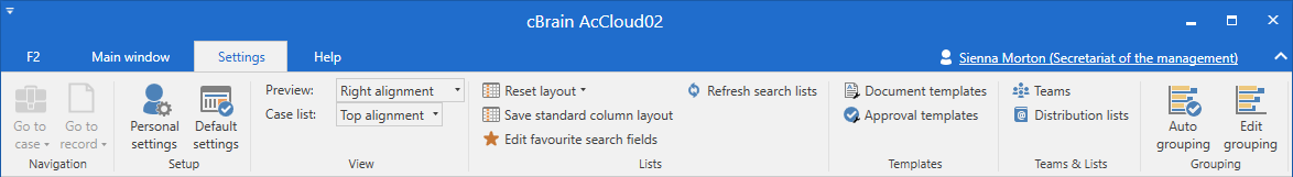 settings tab