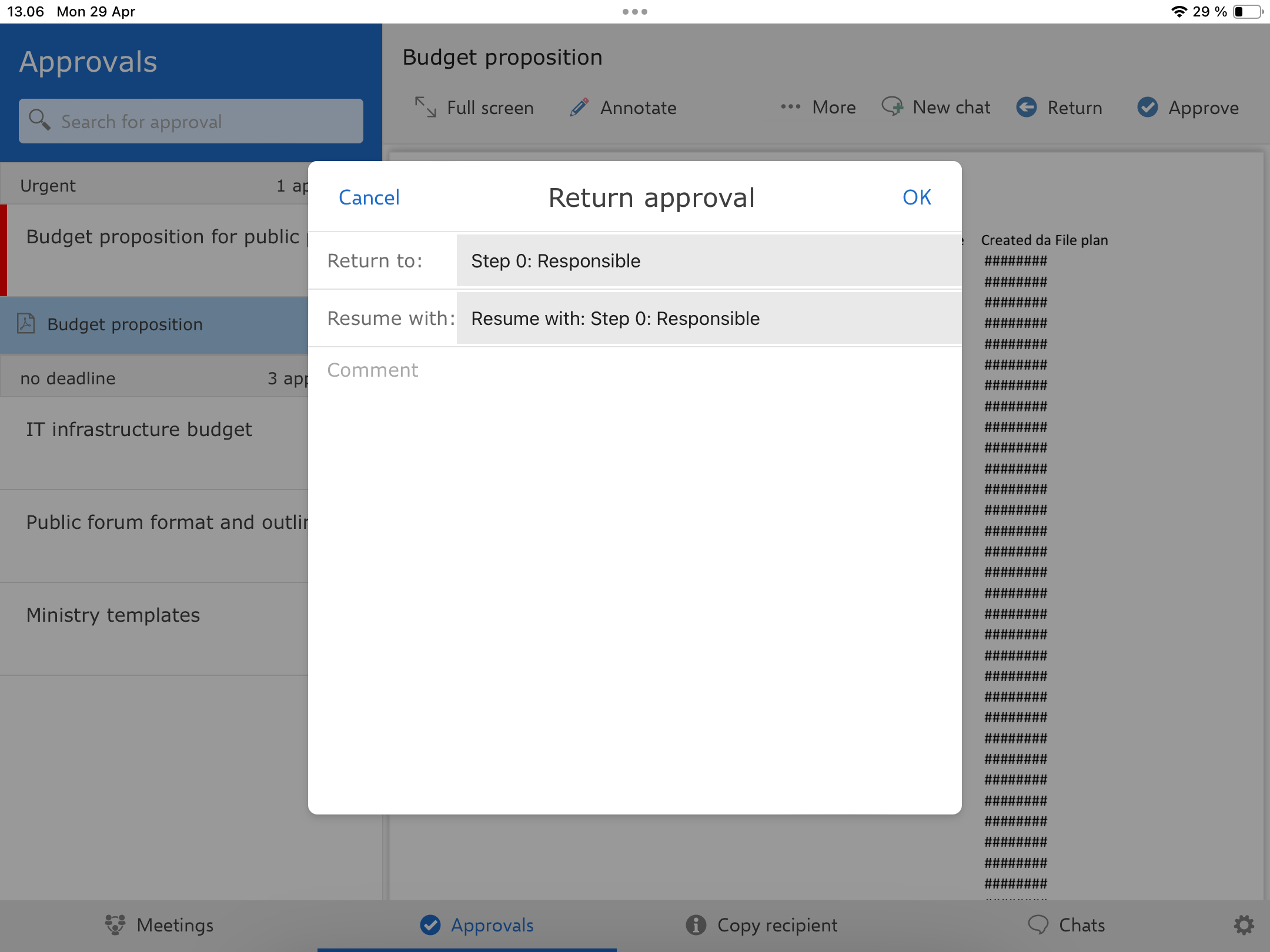 approvals return