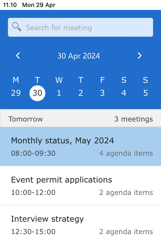 meetings list