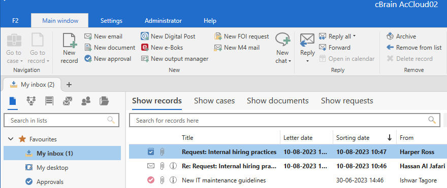 finalised request inbox