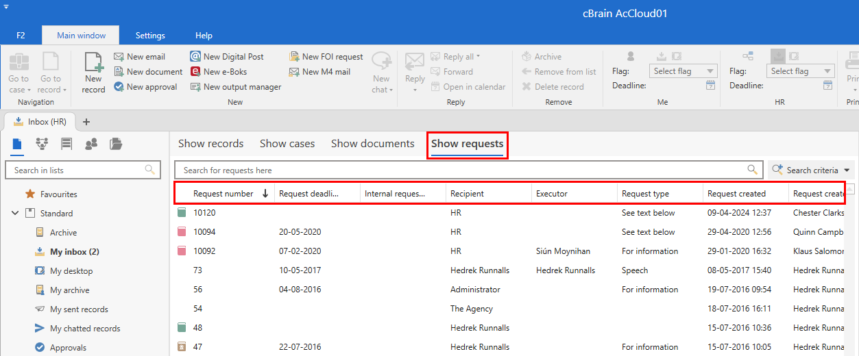 request view columns