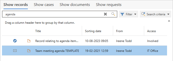 filtering free text search field
