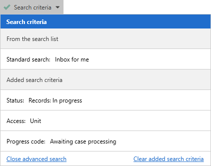 search criteria drop down