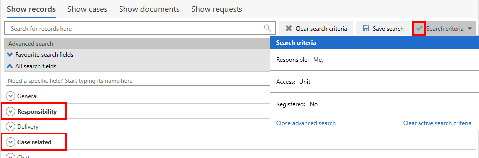 view search criteria