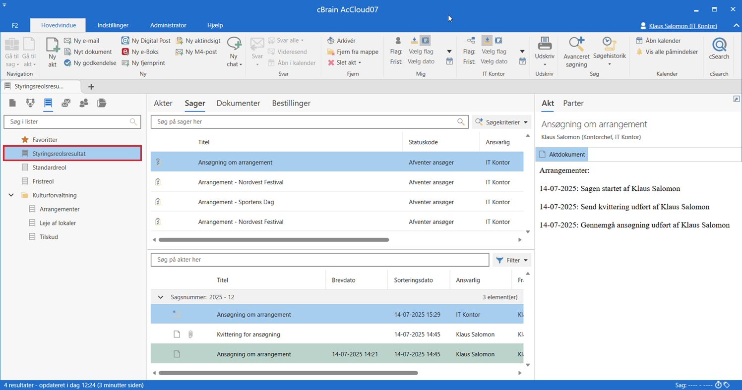 dashboard result list