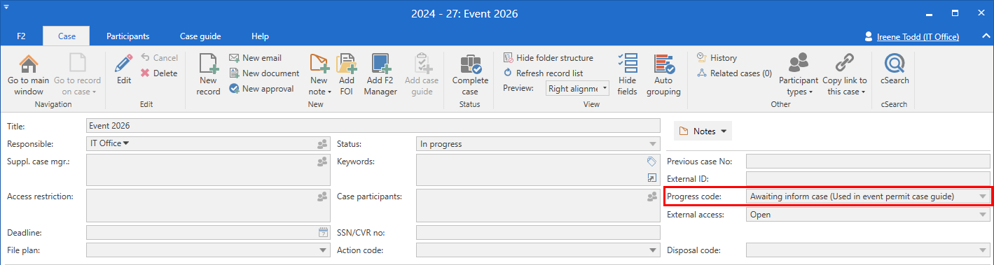 progress code case window