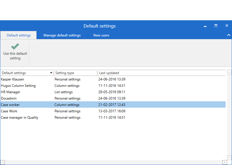 default settings