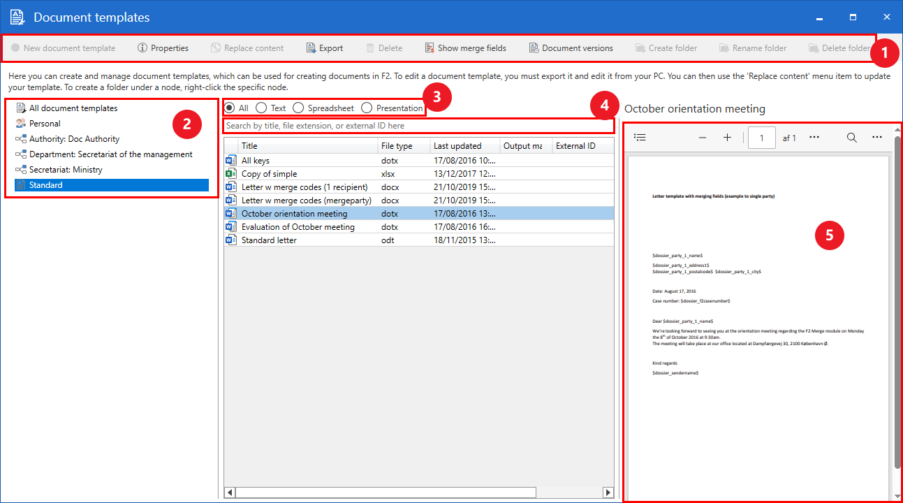 document templates window