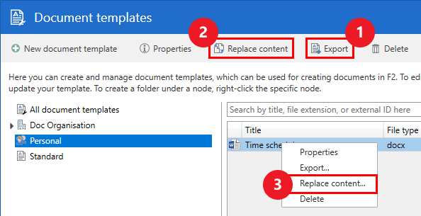 export replace document template