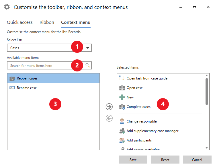 setup context menu
