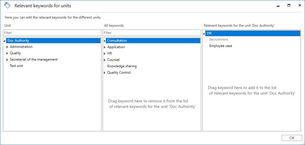 assign keywords