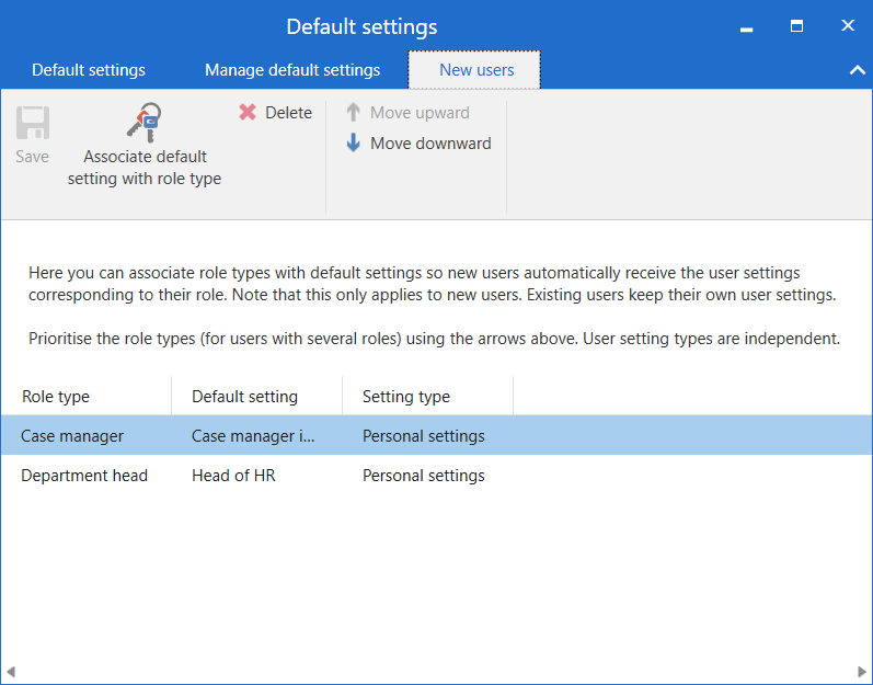 default settings new users