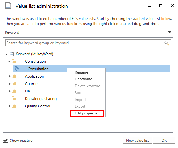keyword edit menu