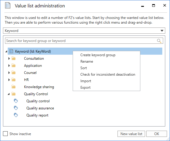 keyword right click menu
